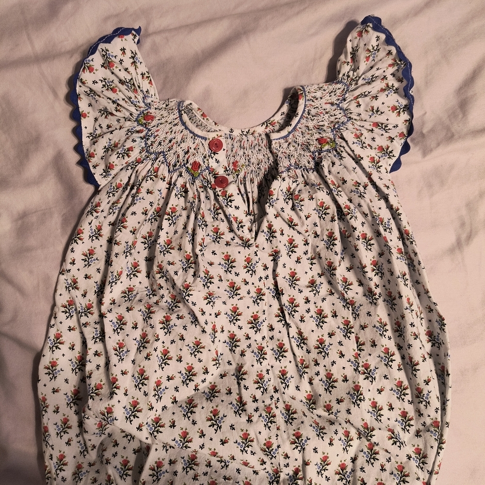 Rick rack trim smocked bubble romper